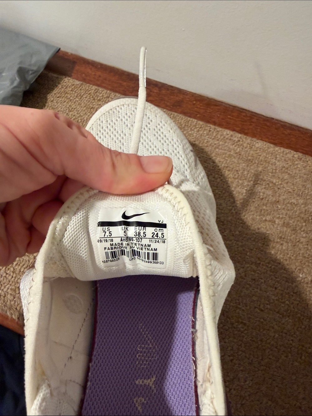 Nike Women’s Sneakers Cream Upper with Purple Heel - Picture 3 of 3